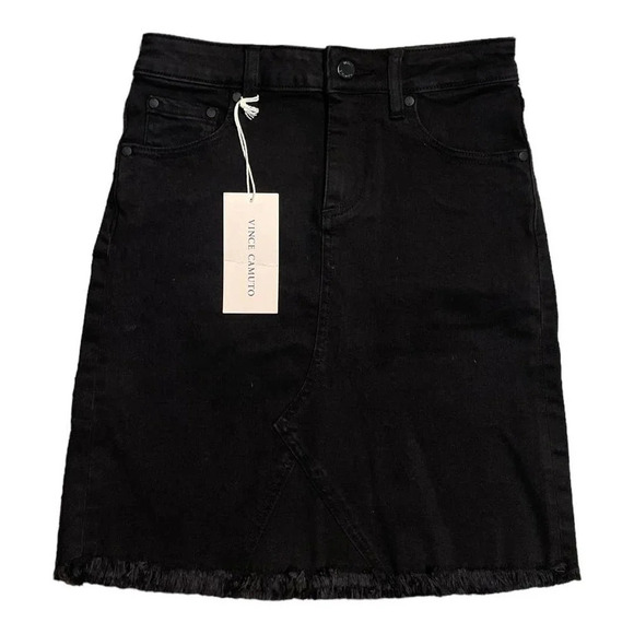 Vince Camuto Women's Black Jean Skirt NWT Size 0 Frayed Hem Mini Skirt - Picture 2 of 4